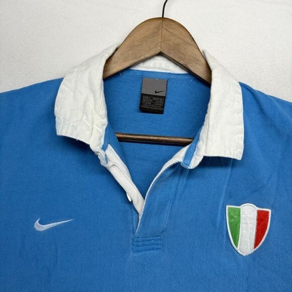 Vintage Nike Italy Rugby Shirt mens Large Blue Embroidered Logo Shield y2k 2000s - Picture 4 of 10
